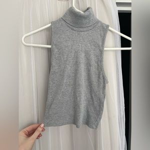 Gray Ribbed Turtleneck Tank Top